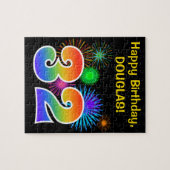 楽しい花火 + レインボーパターン "32" 誕生日 # ジグソーパズル (横)