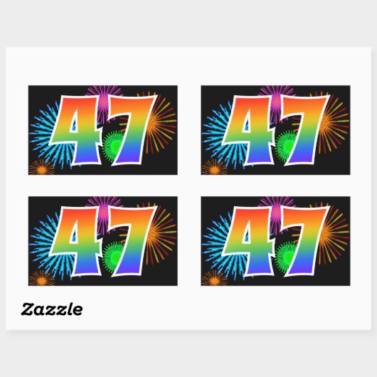 楽しい花火 + レインボーパターン "47" イベント番号 長方形シール (シート)