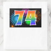 楽しい花火 + レインボーパターン "74" イベント番号 長方形シール (バッグ)