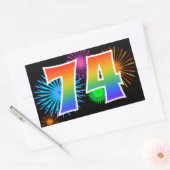 楽しい花火 + レインボーパターン "74" イベント番号 長方形シール (封筒)
