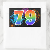 楽しい花火 + レインボーパターン "79" イベント番号 長方形シール (バッグ)