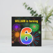 楽しい花火+虹のパターン「6」お誕生日おめでとう# 招待状 (スタンド正面)