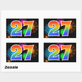 楽しい花火+虹のパターン「27」イベントナンバー 長方形シール (シート)