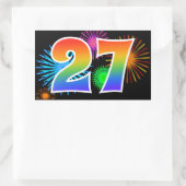 楽しい花火+虹のパターン「27」イベントナンバー 長方形シール (バッグ)