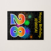 楽しい花火 + 虹のパターン "28" 誕生日 # ジグソーパズル (横)