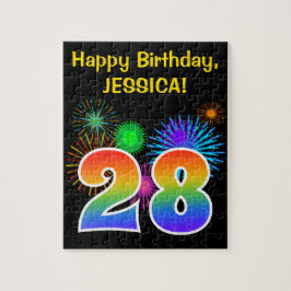 楽しい花火 + 虹のパターン "28" 誕生日 # ジグソーパズル