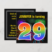 楽しい花火＋虹のパターン「29」お誕生日♪ 招待状 (正面/裏面)