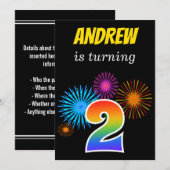 楽しい花火 + 虹のパターン "2" 誕生日 # 招待状 (正面/裏面)