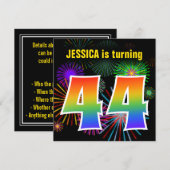 楽しい花火＋虹のパターン「44」誕生日# 招待状 (正面/裏面)