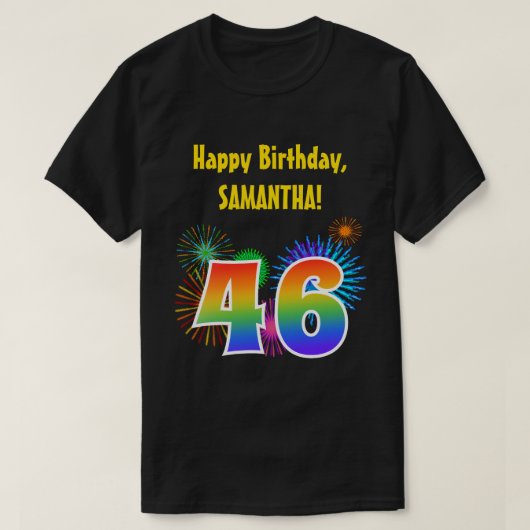 楽しい花火+虹のパターン「46」誕生日# Tシャツ (デザイン正面)