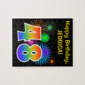 楽しい花火 + 虹のパターン "48" 誕生日 # ジグソーパズル (横)