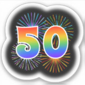 楽しい花火+虹のパターン「50」イベント# シール (正面)