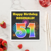 楽しい花火 + 虹のパターン "51" 誕生日 # スタンダードランチョンナプキン (インサイチュ)