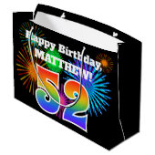 楽しい花火 + 虹のパターン "52" 誕生日 # ラージペーパーバッグ (裏面アングル)