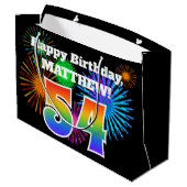 楽しい花火 + 虹のパターン "54" 誕生日 # ラージペーパーバッグ (裏面アングル)