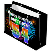 楽しい花火 + 虹のパターン "54" 誕生日 # ラージペーパーバッグ (正面アングル)