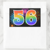 楽しい花火 + 虹のパターン "56" イベント番号 長方形シール (バッグ)