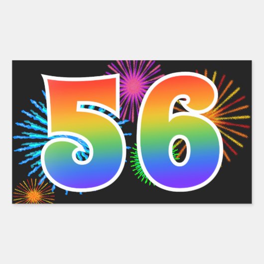 楽しい花火 + 虹のパターン "56" イベント番号 長方形シール (正面)