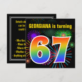 楽しい花火 + 虹のパターン「67」誕生日 # 招待状 (正面/裏面)