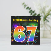 楽しい花火 + 虹のパターン「67」誕生日 # 招待状 (スタンド正面)