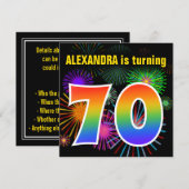 楽しい花火 + 虹のパターン "70" 誕生日 # 招待状 (正面/裏面)