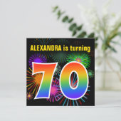 楽しい花火 + 虹のパターン "70" 誕生日 # 招待状 (スタンド正面)