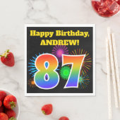 楽しい花火 + 虹のパターン "87" 誕生日 # スタンダードランチョンナプキン (インサイチュ)