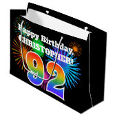 楽しい花火 + 虹のパターン "92" 誕生日 # ラージペーパーバッグ (正面アングル)