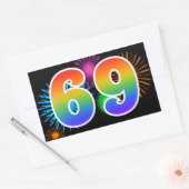楽しい花火+虹色パターン「69」イベントナンバー 長方形シール (封筒)