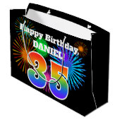 楽しい花火 + 虹 パターン "35" 誕生日 # ラージペーパーバッグ (裏面アングル)