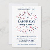 楽しい花火 赤 白 青 アメリカ独立記念日 BBQ パーティー 招待状 (正面)
