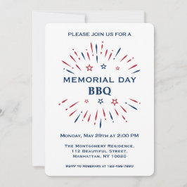 楽しい花火 赤 白 青 メモリアルデー BBQ 招待状