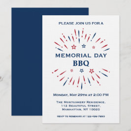 楽しい花火 赤 白 青 記念日 BBQ 招待状