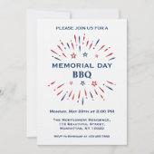 楽しい花火 赤 白 青 記念日 BBQ 招待状 (正面)