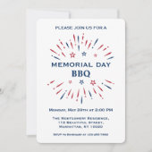 楽しい花火 赤 白 青 記念日 BBQ 招待状 (正面)