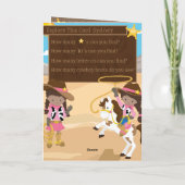 楽しい茶色の女の子のカウボーイ単語検索 お誕生日おめでとう カード (裏面)