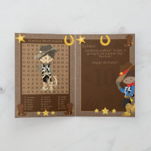 楽しい茶色の少年カウボーイ ワードサーチ ハッピーバースデー