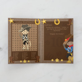 楽しい茶色の少年カウボーイ ワードサーチ ハッピーバースデー カード