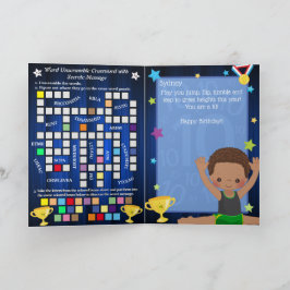 楽しい茶色の少年体操の秘密メッセージの誕生日 カード