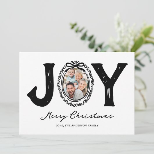 楽しい落書き喜びの写真クリスマス シーズンカード (スタンド正面)