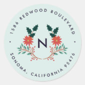 楽しい葉 |ホリデーモノグラム差出人住所 ラウンドシール (正面)