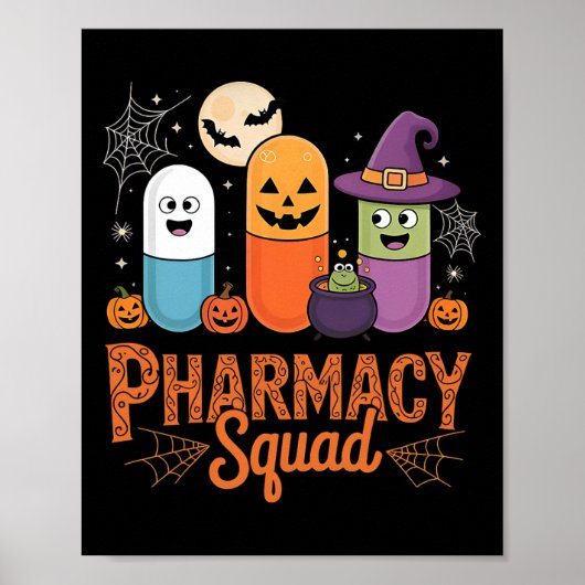 楽しい薬の薬局 薬剤師 スクワッド かわいいハロウィン ポスター (正面)