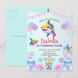 楽しい虹のサメの誕生日風船パーティー家族 ポストカード