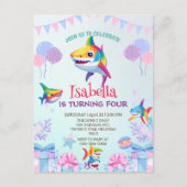 楽しい虹のサメの誕生日風船パーティー家族 ポストカード (正面)