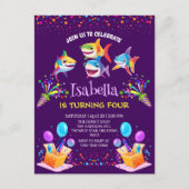 楽しい虹色のサメの風船の誕生日パーティーの少年 ポストカード (正面)