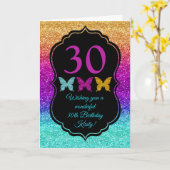 楽しい虹色の輝き グリッター 誕生日 カード (黄色い花)