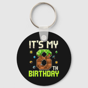 楽しい誕生日おめでとう 僕の8歳の誕生日 ゲーマー ピクセル キーホルダー