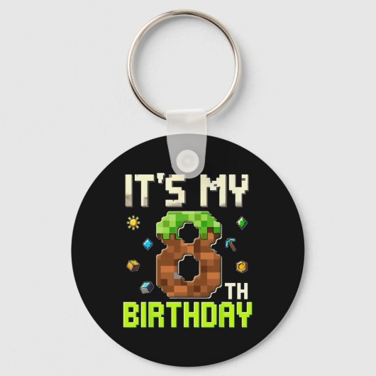 楽しい誕生日おめでとう 僕の8歳の誕生日 ゲーマー ピクセル キーホルダー (正面)