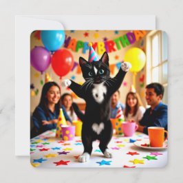 楽しい誕生日カード|パーティーの盛り上げ役猫 招待状