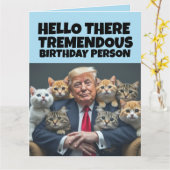 楽しい誕生日トランプの挨拶猫のカード カード (黄色い花)